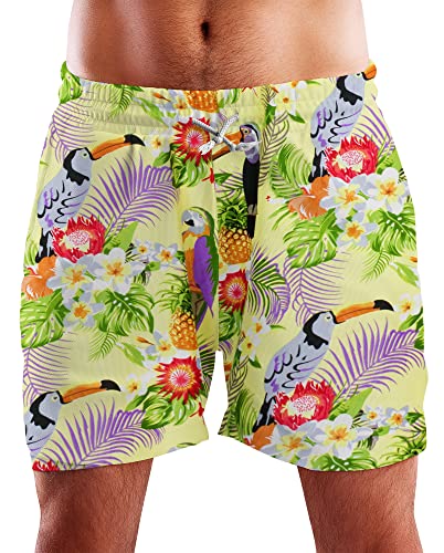 King Kameha Funky Hawaii Schwimm-Hose Bade-Hose Bade-Shorts, Parrot Cockatoo, Hellgelb, 3XL von King Kameha