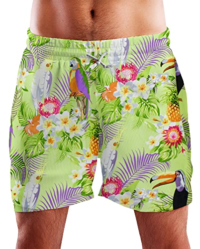 King Kameha Funky Hawaii Schwimm-Hose Bade-Hose Bade-Shorts, Parrot Cockatoo, Hellgrün, M von King Kameha