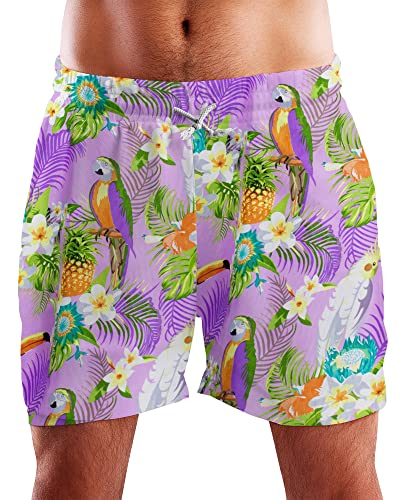 King Kameha Funky Hawaii Schwimm-Hose Bade-Hose Bade-Shorts, Parrot Cockatoo, Hellviolett, L von King Kameha