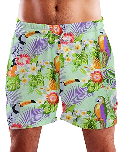 King Kameha Funky Hawaii Schwimm-Hose Bade-Hose Bade-Shorts, Parrot Cockatoo, Mintgrün, L von King Kameha