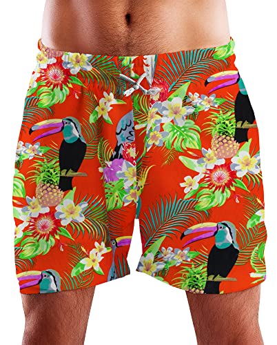 King Kameha Funky Hawaii Schwimm-Hose Bade-Hose Bade-Shorts, Parrot Cockatoo, Orange, L von King Kameha