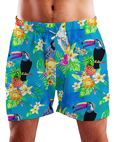 King Kameha Funky Hawaii Schwimm-Hose Bade-Hose Bade-Shorts, Parrot Cockatoo, Türkis, XXL von King Kameha