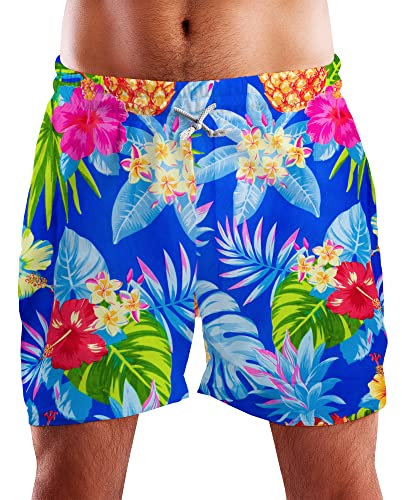 King Kameha Funky Hawaii Schwimm-Hose Bade-Hose Bade-Shorts, Pineapple, Blau, XXL von King Kameha