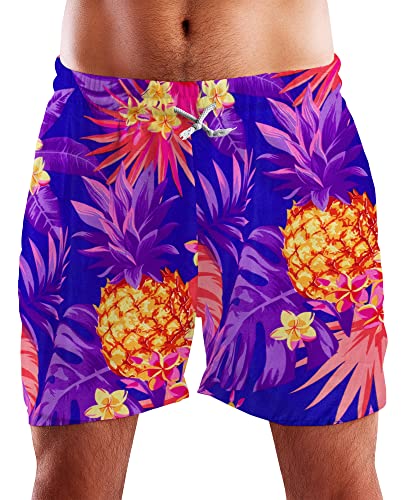 King Kameha Funky Hawaii Schwimm-Hose Bade-Hose Bade-Shorts, Pineapple, Dunkelblau, S von King Kameha