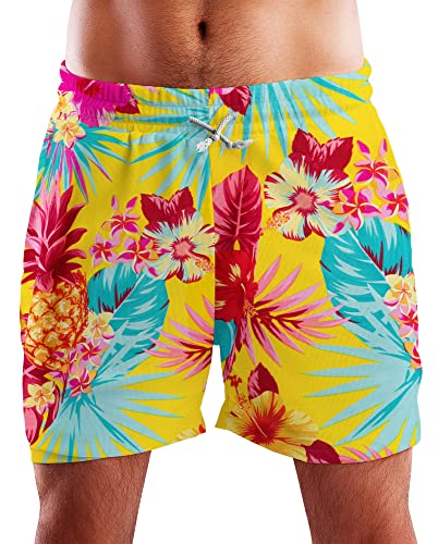 King Kameha Funky Hawaii Schwimm-Hose Bade-Hose Bade-Shorts, Pineapple, Gelb, M von King Kameha
