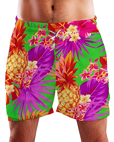 King Kameha Funky Hawaii Schwimm-Hose Bade-Hose Bade-Shorts, Pineapple, Grün, L von King Kameha