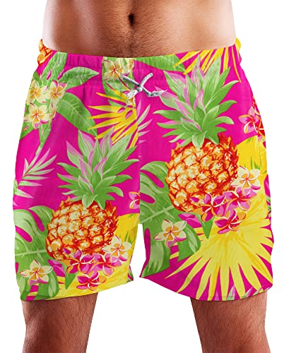 King Kameha Funky Hawaii Schwimm-Hose Bade-Hose Bade-Shorts, Pineapple, Pink, L von King Kameha