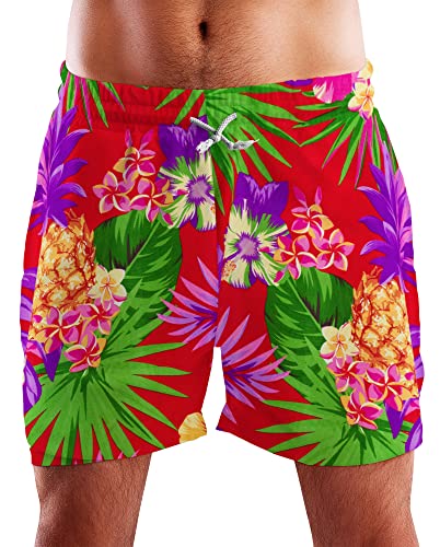 King Kameha Funky Hawaii Schwimm-Hose Bade-Hose Bade-Shorts, Pineapple, Rot, S von King Kameha