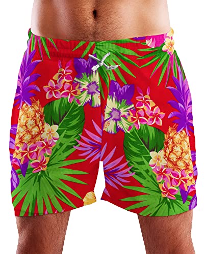 King Kameha Funky Hawaii Schwimm-Hose Bade-Hose Bade-Shorts, Pineapple, Rot, XL von King Kameha