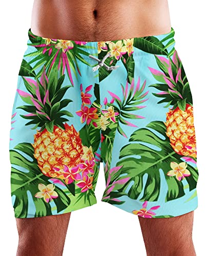 King Kameha Funky Hawaii Schwimm-Hose Bade-Hose Bade-Shorts, Pineapple, Türkis, M von King Kameha