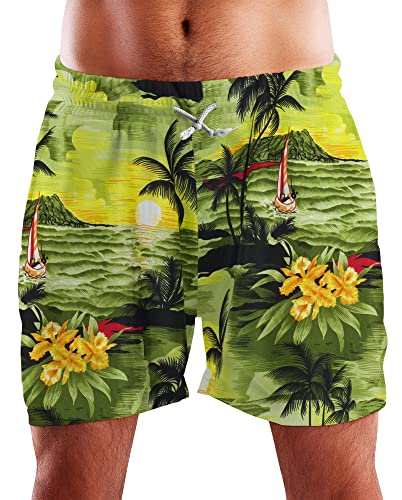 King Kameha Funky Hawaii Schwimm-Hose Bade-Hose Bade-Shorts, Surf, Dunkelgrün, XL von King Kameha