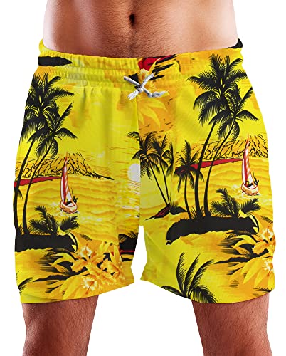 King Kameha Funky Hawaii Schwimm-Hose Bade-Hose Bade-Shorts, Surf, Gelb, XXL von King Kameha