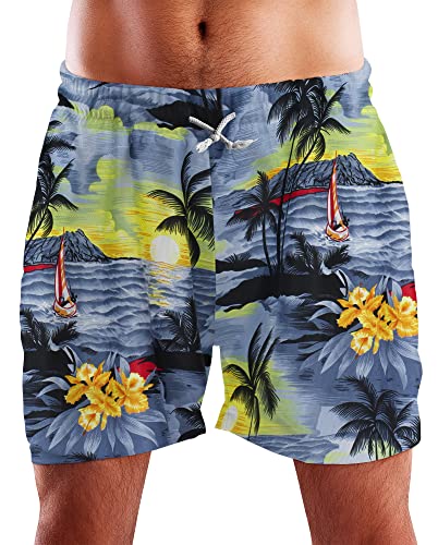 King Kameha Funky Hawaii Schwimm-Hose Bade-Hose Bade-Shorts, Surf, Grau, M von King Kameha