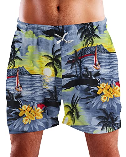 King Kameha Funky Hawaii Schwimm-Hose Bade-Hose Bade-Shorts, Surf, Grau, S von King Kameha