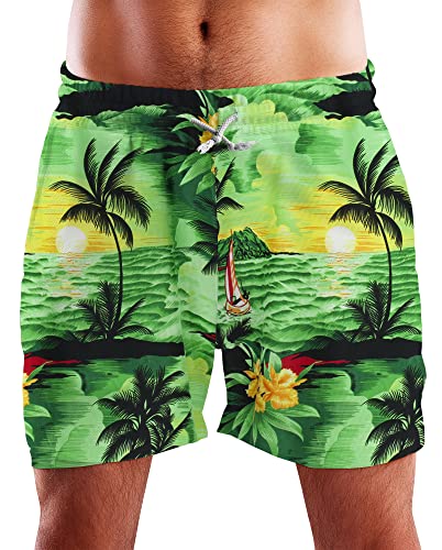 King Kameha Funky Hawaii Schwimm-Hose Bade-Hose Bade-Shorts, Surf, Grün, M von King Kameha