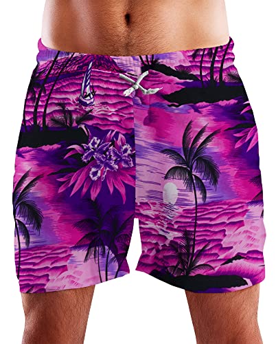 King Kameha Funky Hawaii Schwimm-Hose Bade-Hose Bade-Shorts, Surf, Pink Violett, XXL von King Kameha