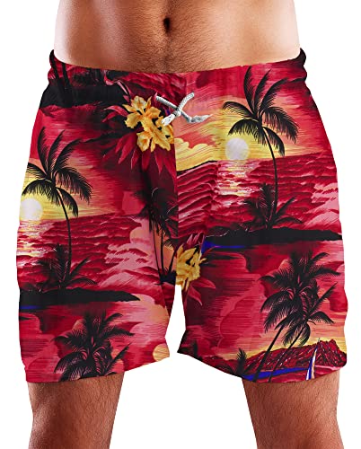 King Kameha Funky Hawaii Schwimm-Hose Bade-Hose Bade-Shorts, Surf, Rot, XXL von King Kameha