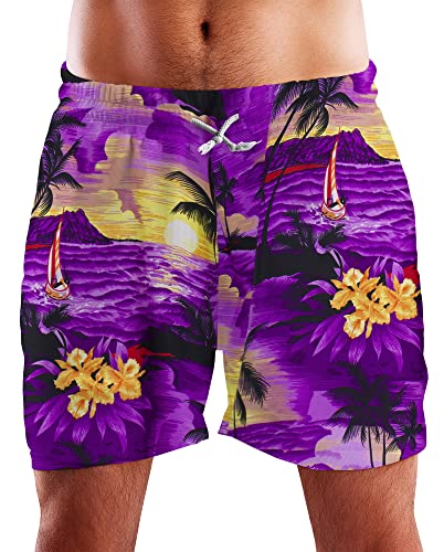 King Kameha Funky Hawaii Schwimm-Hose Bade-Hose Bade-Shorts, Surf, Violett, L von King Kameha