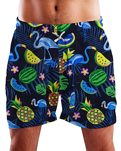 King Kameha Funky Hawaii Schwimm-Hose Bade-Hose Bade-Shorts, Flamingo Melon, Dunkelblau Blau, L von King Kameha