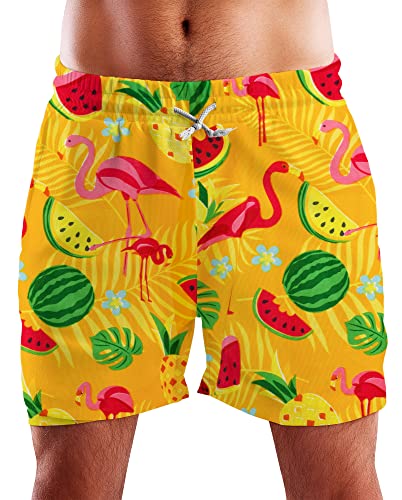 King Kameha Funky Hawaii Schwimm-Hose Bade-Hose Bade-Shorts, Flamingo Melon, Gelb, 3XL von King Kameha