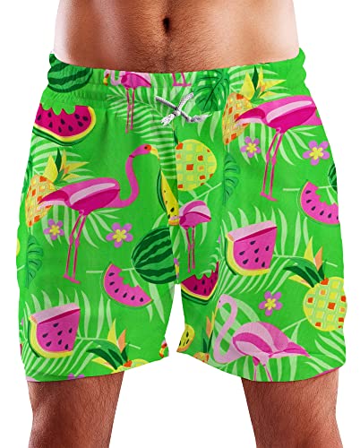 King Kameha Funky Hawaii Schwimm-Hose Bade-Hose Bade-Shorts, Flamingo Melon, Grün, XL von King Kameha