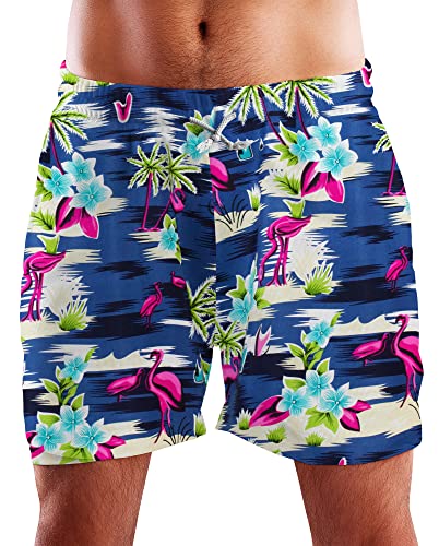 King Kameha Funky Hawaii Schwimm-Hose Bade-Hose Bade-Shorts, Flamingos, Graublau, 3XL von King Kameha