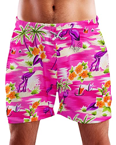 King Kameha Funky Hawaii Schwimm-Hose Bade-Hose Bade-Shorts, Flamingos, Pink, XXL von King Kameha