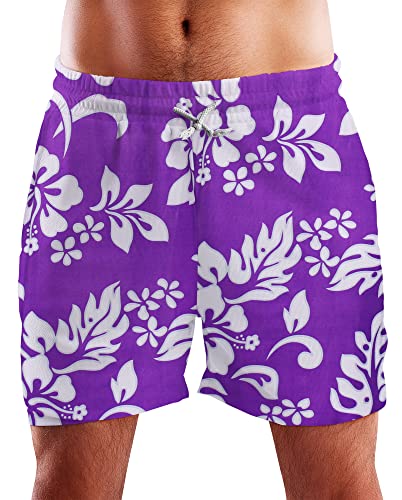 King Kameha Funky Hawaii Schwimm-Hose Bade-Hose Bade-Shorts, Hibiscus, Violett, XL von King Kameha