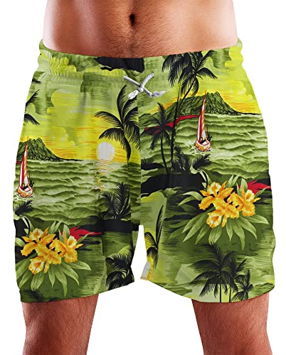 King Kameha Funky Hawaii Schwimm-Hose Bade-Hose Bade-Shorts, Surf, Dunkelgrün, L von King Kameha
