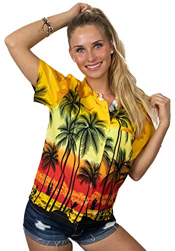 King Kameha Funky Hawaiibluse, Hawaiihemd, Kurzarm, Beach, Gelb, 3XL von King Kameha