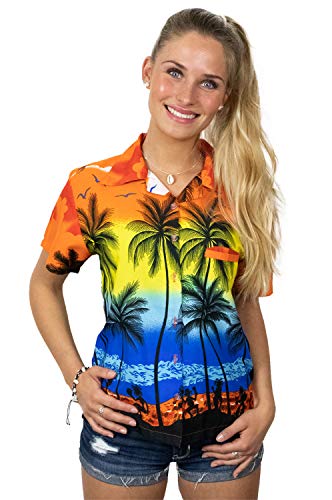 King Kameha Funky Hawaiibluse, Hawaiihemd, Kurzarm, Beach, Orange, S von King Kameha