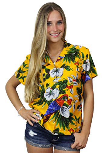 King Kameha Funky Hawaiibluse, Hawaiihemd, Kurzarm, Cherryparrot, Gelb, XXL von King Kameha