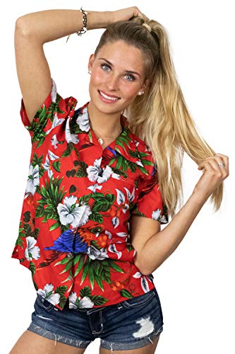 King Kameha Funky Hawaiibluse, Hawaiihemd, Kurzarm, Cherryparrot, Rot, XL von King Kameha