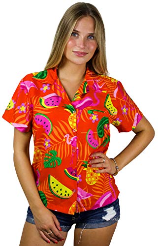 King Kameha Funky Hawaiibluse, Hawaiihemd, Kurzarm, Flamingo Melon, Orange, S von King Kameha