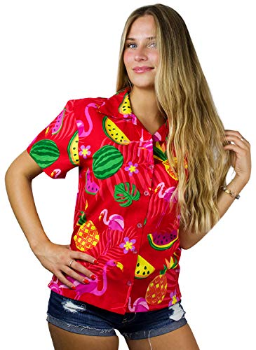 King Kameha Funky Hawaiibluse, Hawaiihemd, Kurzarm, Flamingo Melon, Rot, L von King Kameha