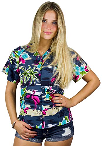 King Kameha Funky Hawaiibluse, Hawaiihemd, Kurzarm, Flamingos Old, Graublau, XXL von King Kameha