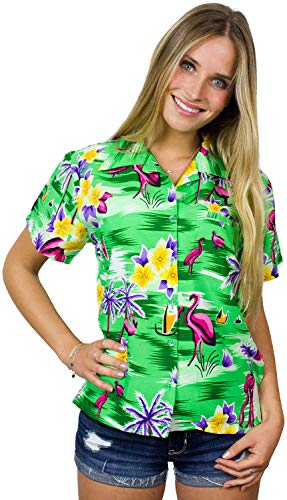 King Kameha Funky Hawaiibluse, Hawaiihemd, Kurzarm, Flamingos Old, Grün New, 3XL von King Kameha