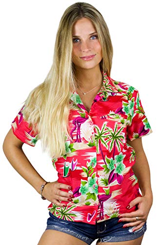 King Kameha Funky Hawaiibluse, Hawaiihemd, Kurzarm, Flamingos Old, Rot, XL von King Kameha