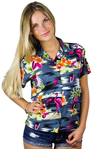 King Kameha Funky Hawaiibluse, Hawaiihemd, Kurzarm, Flamingos Old, Schwarz, 3XL von King Kameha