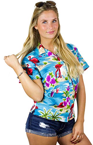 King Kameha Funky Hawaiibluse, Hawaiihemd, Kurzarm, Flamingos Old, Türkis Old, XL von King Kameha