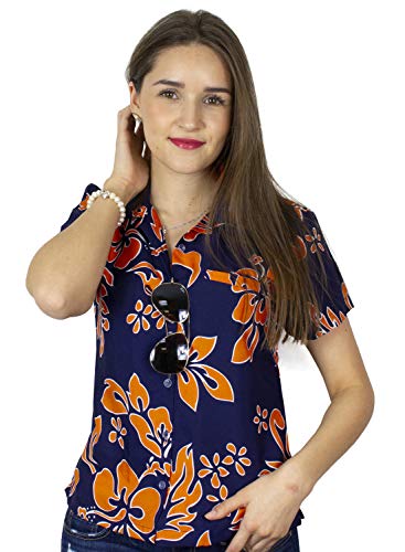 King Kameha Funky Hawaiibluse, Hawaiihemd, Kurzarm, Hibiscus, Navyblau Orange, M von King Kameha