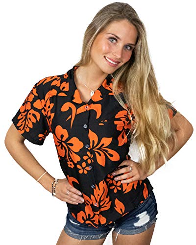 King Kameha Funky Hawaiibluse, Hawaiihemd, Kurzarm, Hibiscus, Schwarz Orange, S von King Kameha