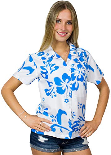 King Kameha Funky Hawaiibluse, Hawaiihemd, Kurzarm, Hibiscus, Weiß Türkis, L von King Kameha