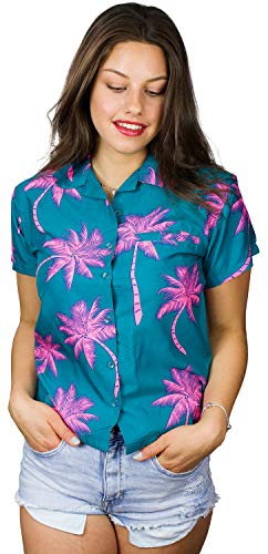 King Kameha Funky-Hawaii-Bluse-Hemd, Damen, Kurzarm, Palm-Shadow, Dunkel-Grün-Pink, XL King Kameha Funky-Hawaii-Bluse-Hemd, Damen, Kurzarm, Palm-Shadow, Dunkel-Grün-Pink, XL von King Kameha