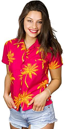 King Kameha Funky Hawaiibluse, Hawaiihemd, Kurzarm, Palmshadow, Rot Gelb, M von King Kameha