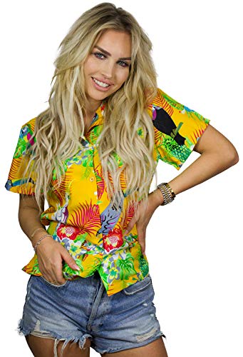 King Kameha Funky Hawaiibluse, Hawaiihemd, Kurzarm, Parrot Cockatoo, Gelb, 3XL von King Kameha