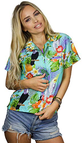 King Kameha Funky Hawaiibluse, Hawaiihemd, Kurzarm, Parrot Cockatoo, Hellblau, 3XL von King Kameha