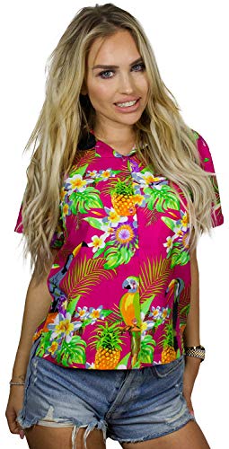 King Kameha Funky Hawaiibluse, Hawaiihemd, Kurzarm, Parrot Cockatoo, Pink, XL von King Kameha