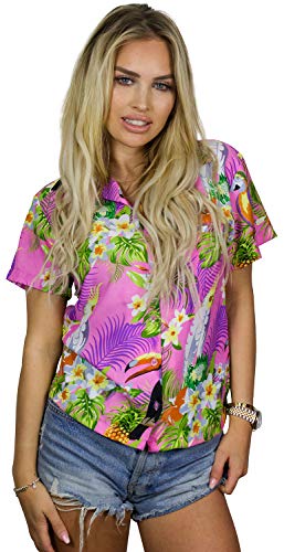 King Kameha Funky Hawaiibluse, Hawaiihemd, Kurzarm, Parrot Cockatoo, Rosa, XL von King Kameha