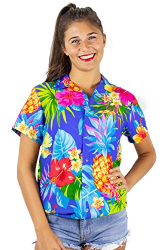 King Kameha Funky Hawaiibluse, Hawaiihemd, Kurzarm, Pineapple, Blau, XXL von King Kameha